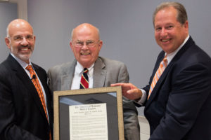 Joe DiPietro and Joe Johnson with Johnson's framed proclamation